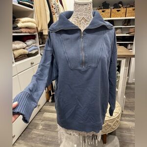 Aerie Ribbed Blue Zip-Up Sweater/Sweatshirt